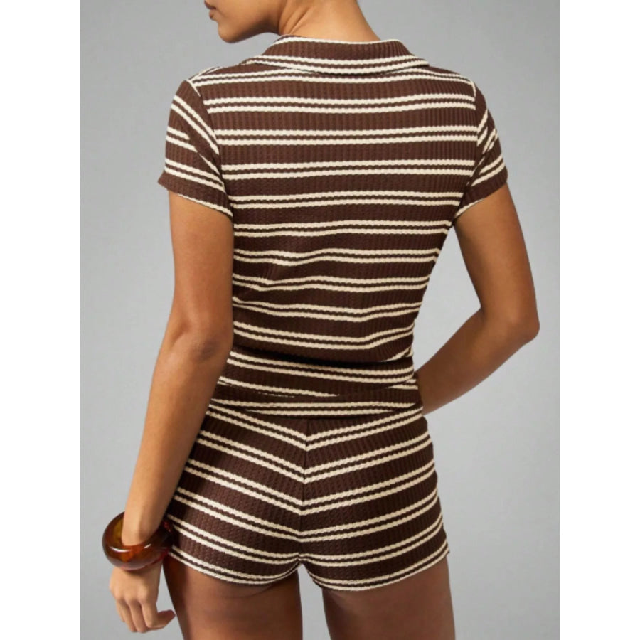 Striped Knit Short Sleeve Top & Shorts Set Apparel and Accessories