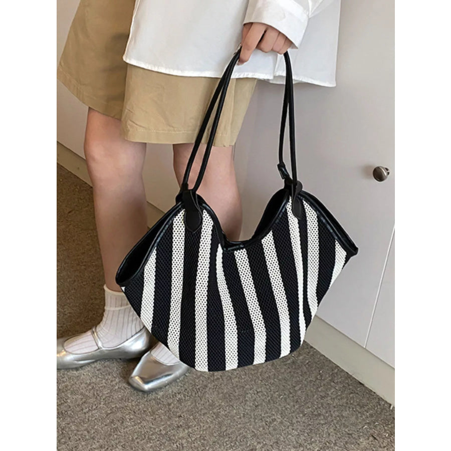 Striped Knit Shoulder Bag Black / onesize Apparel and Accessories