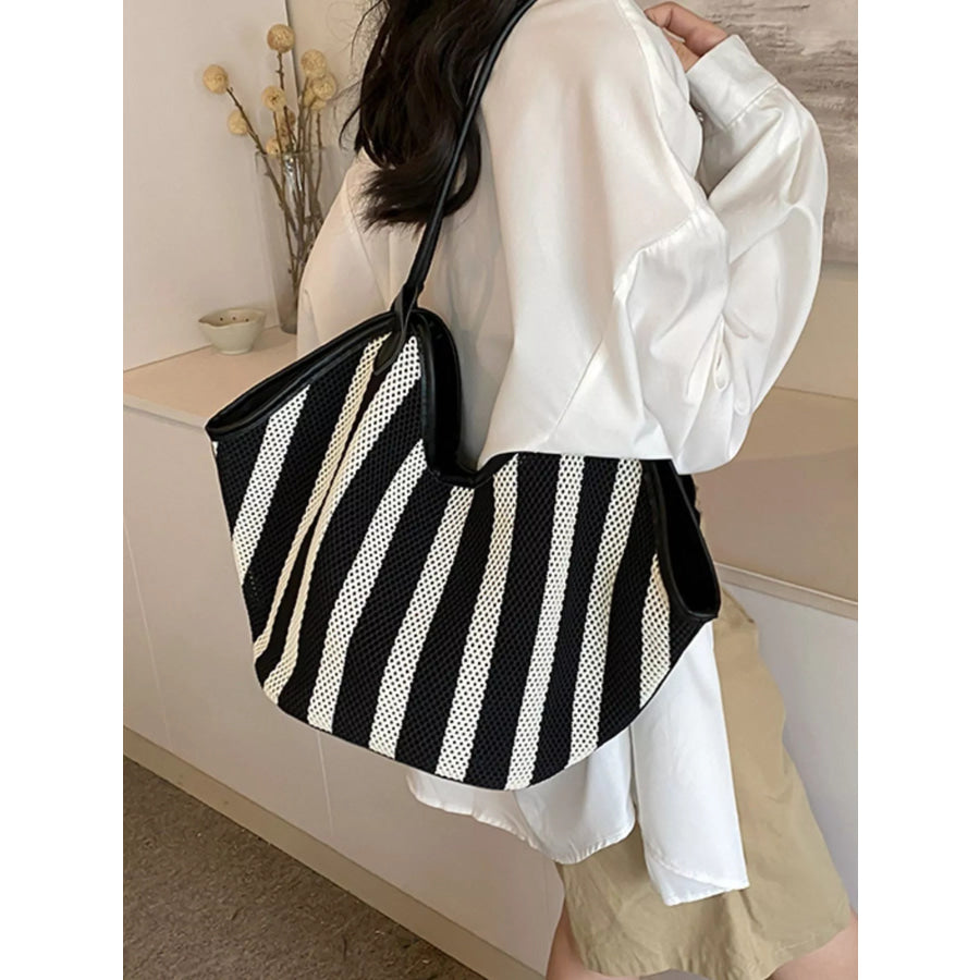 Striped Knit Shoulder Bag Black / onesize Apparel and Accessories
