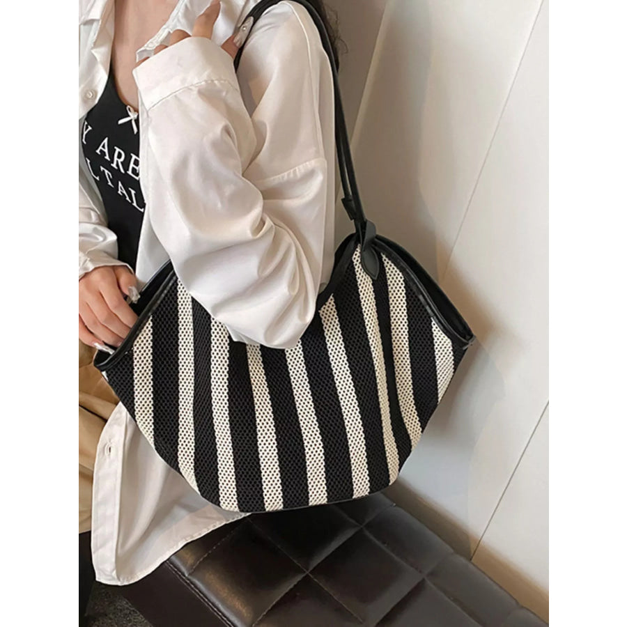 Striped Knit Shoulder Bag Black / onesize Apparel and Accessories