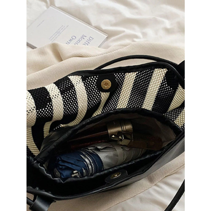 Striped Knit Shoulder Bag Black / onesize Apparel and Accessories