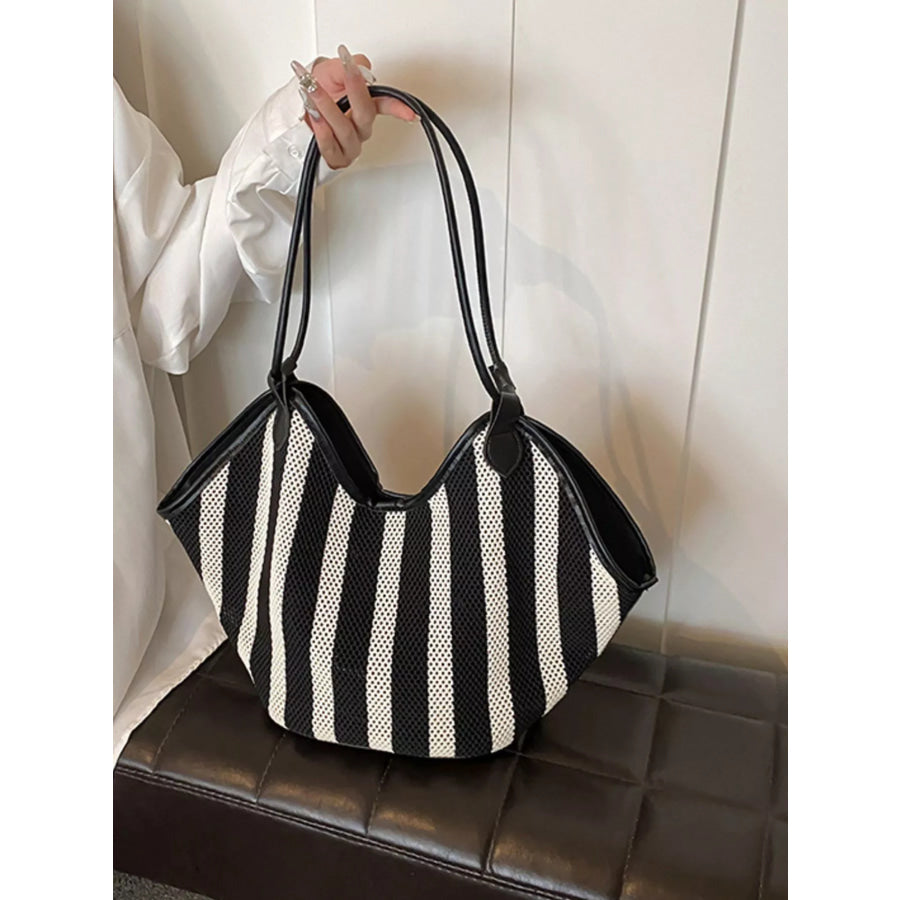 Striped Knit Shoulder Bag Black / onesize Apparel and Accessories