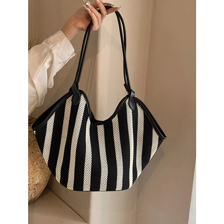 Striped Knit Shoulder Bag Black / onesize Apparel and Accessories