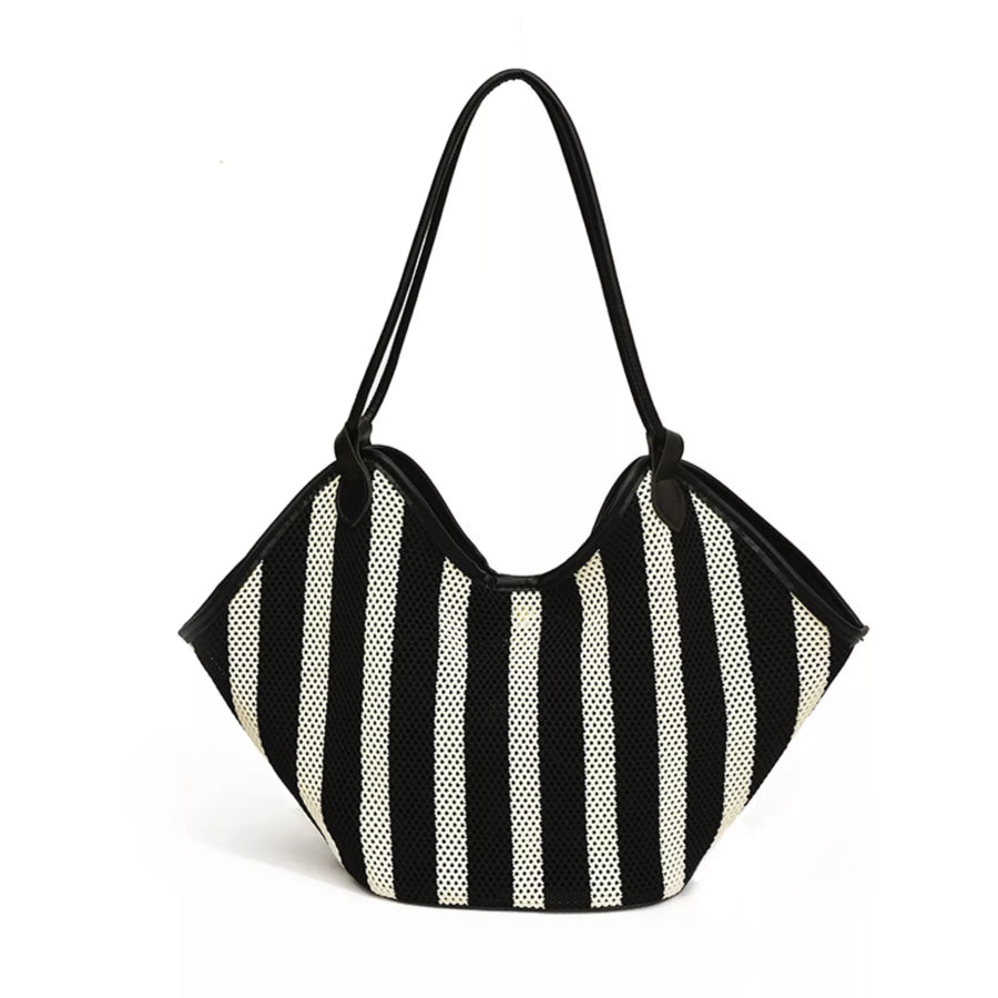 Striped Knit Shoulder Bag Black / onesize Apparel and Accessories
