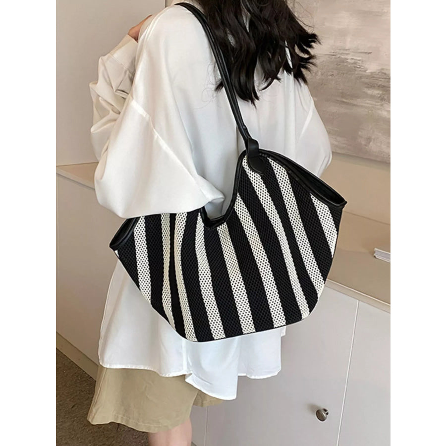 Striped Knit Shoulder Bag Black / onesize Apparel and Accessories