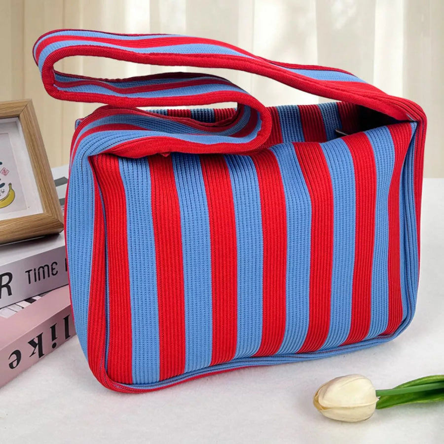 Striped Knit Shoulder Bag Red / onesize Apparel and Accessories