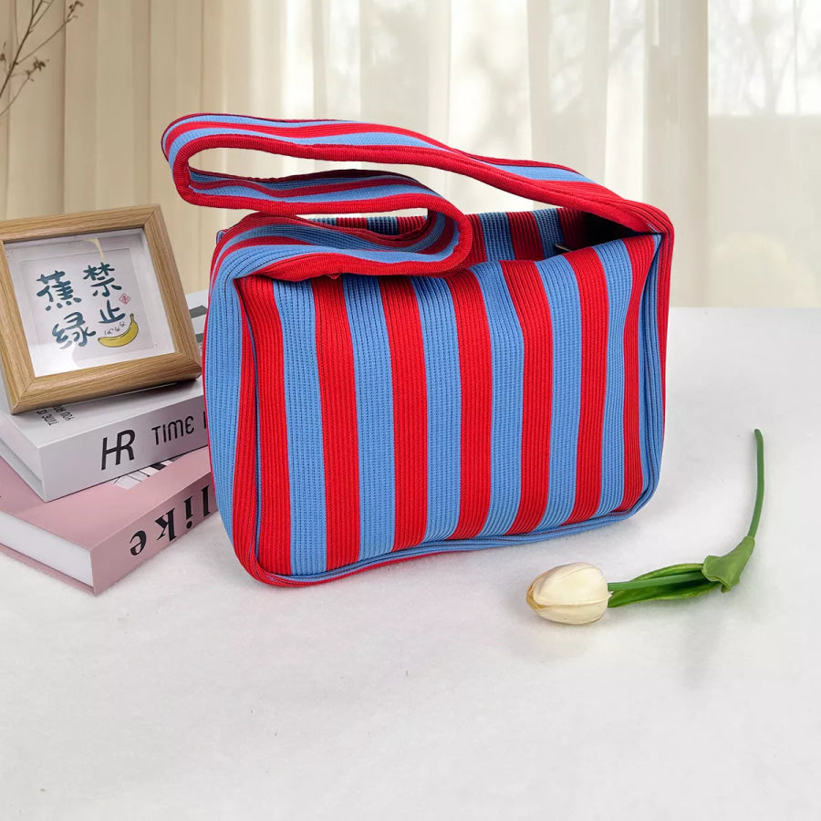 Striped Knit Shoulder Bag Red / onesize Apparel and Accessories