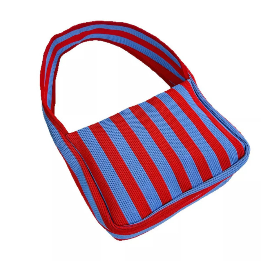 Striped Knit Shoulder Bag Red / onesize Apparel and Accessories
