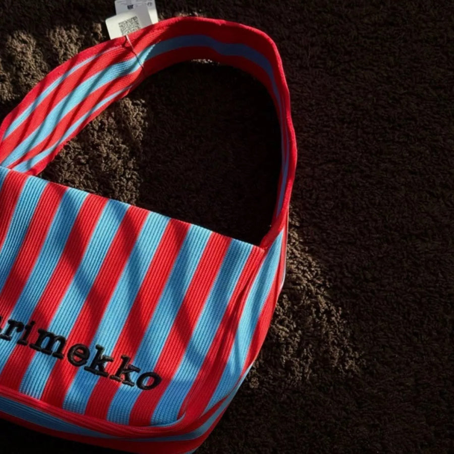 Striped Knit Shoulder Bag Red / onesize Apparel and Accessories
