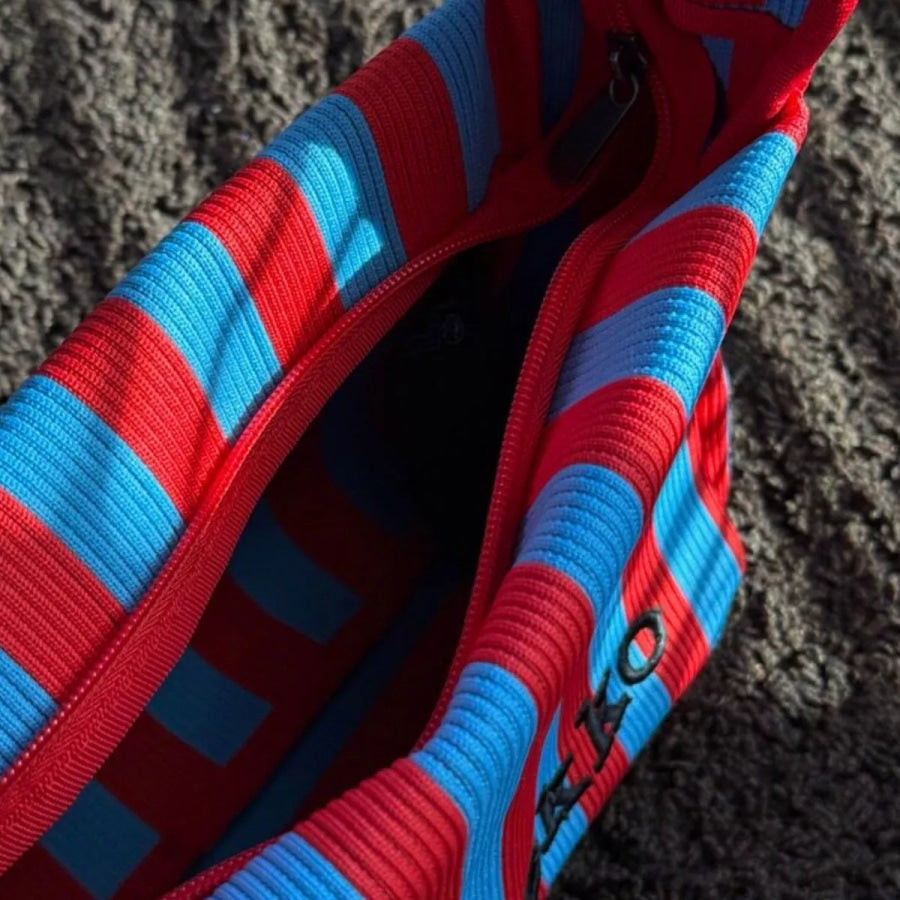 Striped Knit Shoulder Bag Red / onesize Apparel and Accessories