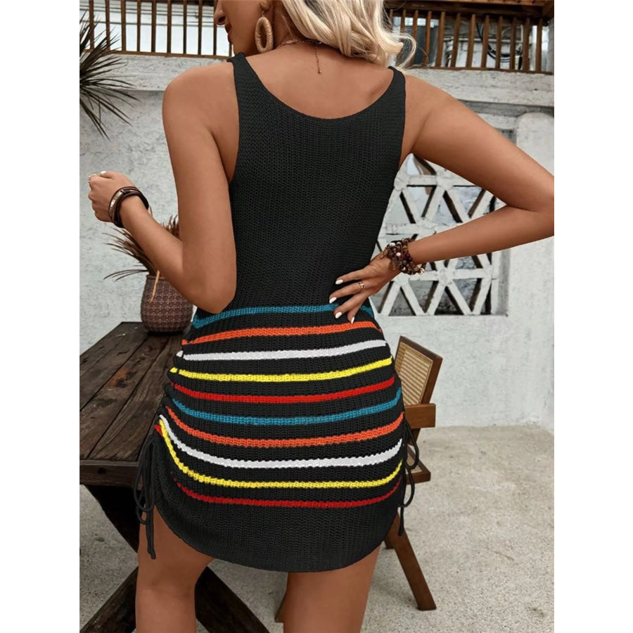 Striped Knit Tank Dress with Adjustable Side Ties Apparel and Accessories