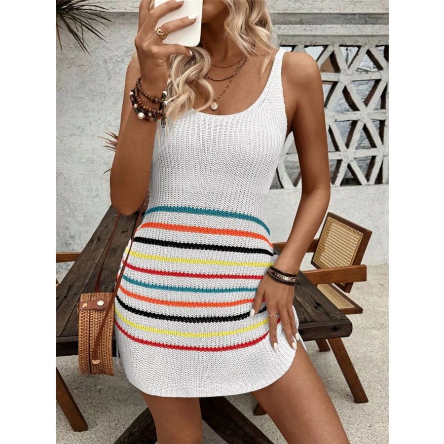 Striped Knit Tank Dress with Adjustable Side Ties Apparel and Accessories