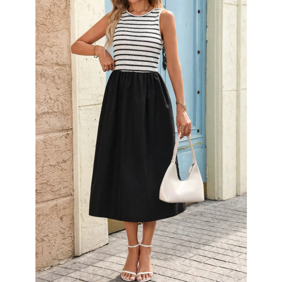 Striped Knit Tank Dress with Flowy Skirt Apparel and Accessories