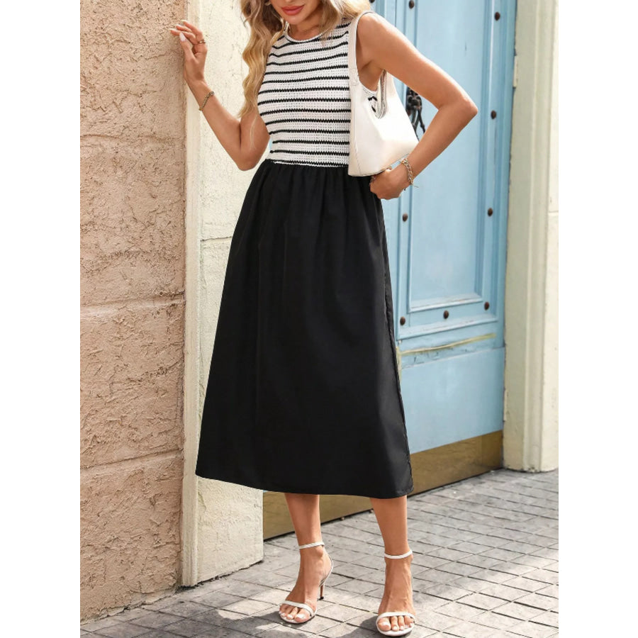 Striped Knit Tank Dress with Flowy Skirt Apparel and Accessories