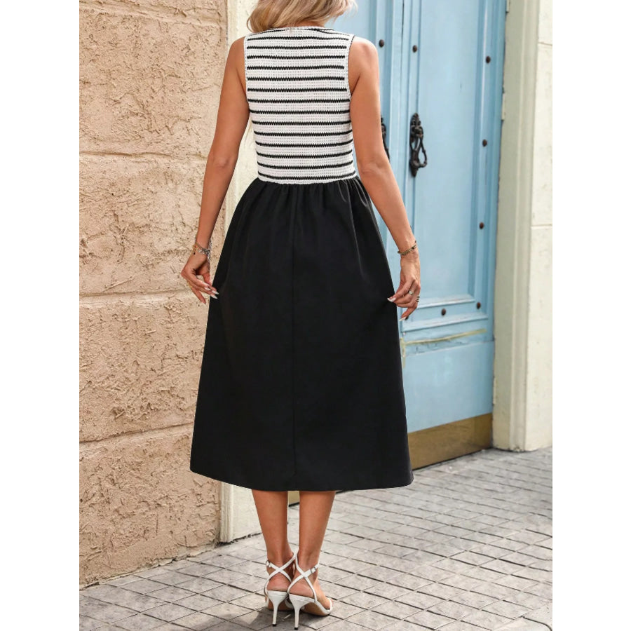 Striped Knit Tank Dress with Flowy Skirt Apparel and Accessories