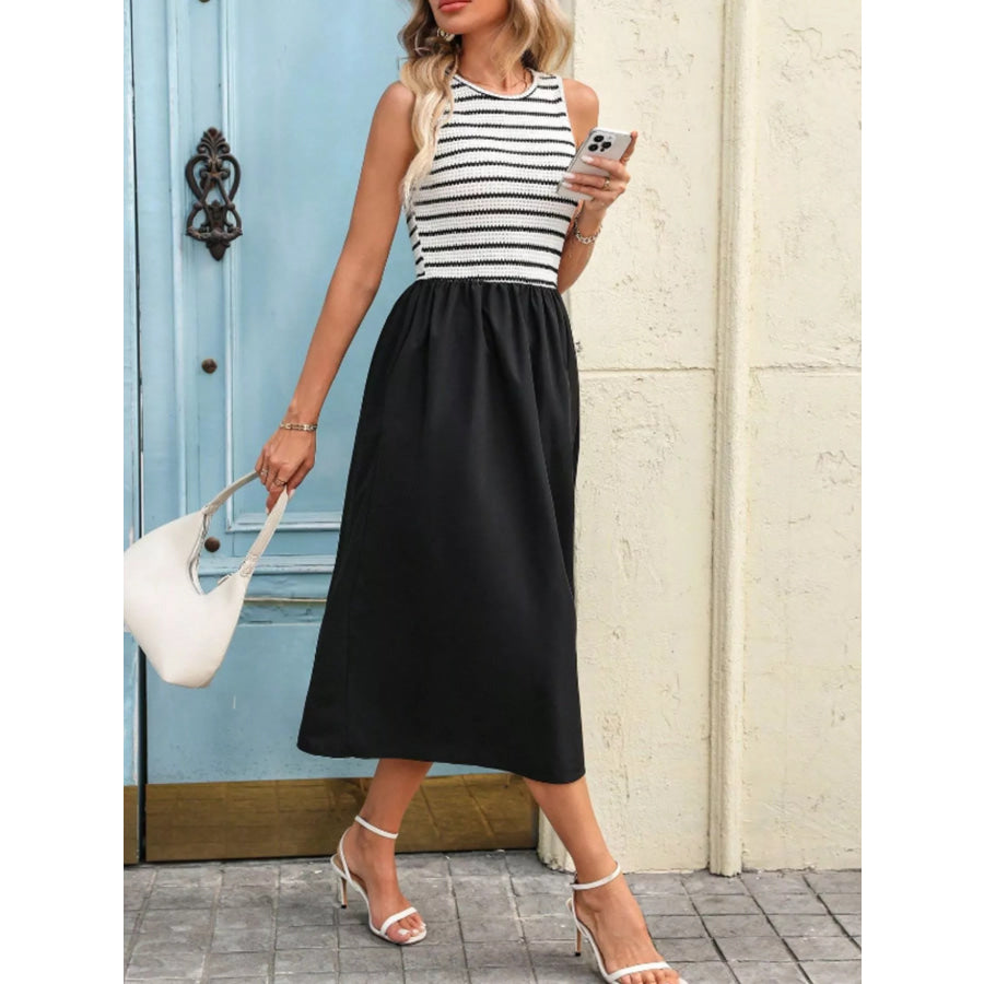 Striped Knit Tank Dress with Flowy Skirt Apparel and Accessories