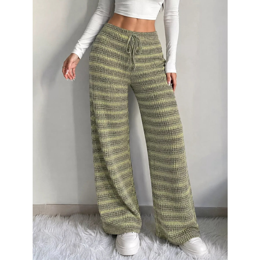 Striped Knit Wide-Leg Pants Army Green / S Apparel and Accessories