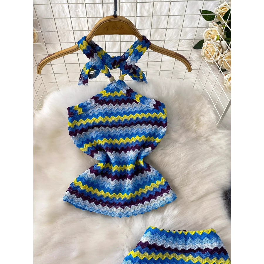Striped Knitted Halter Top and Maxi Skirt Set Apparel and Accessories