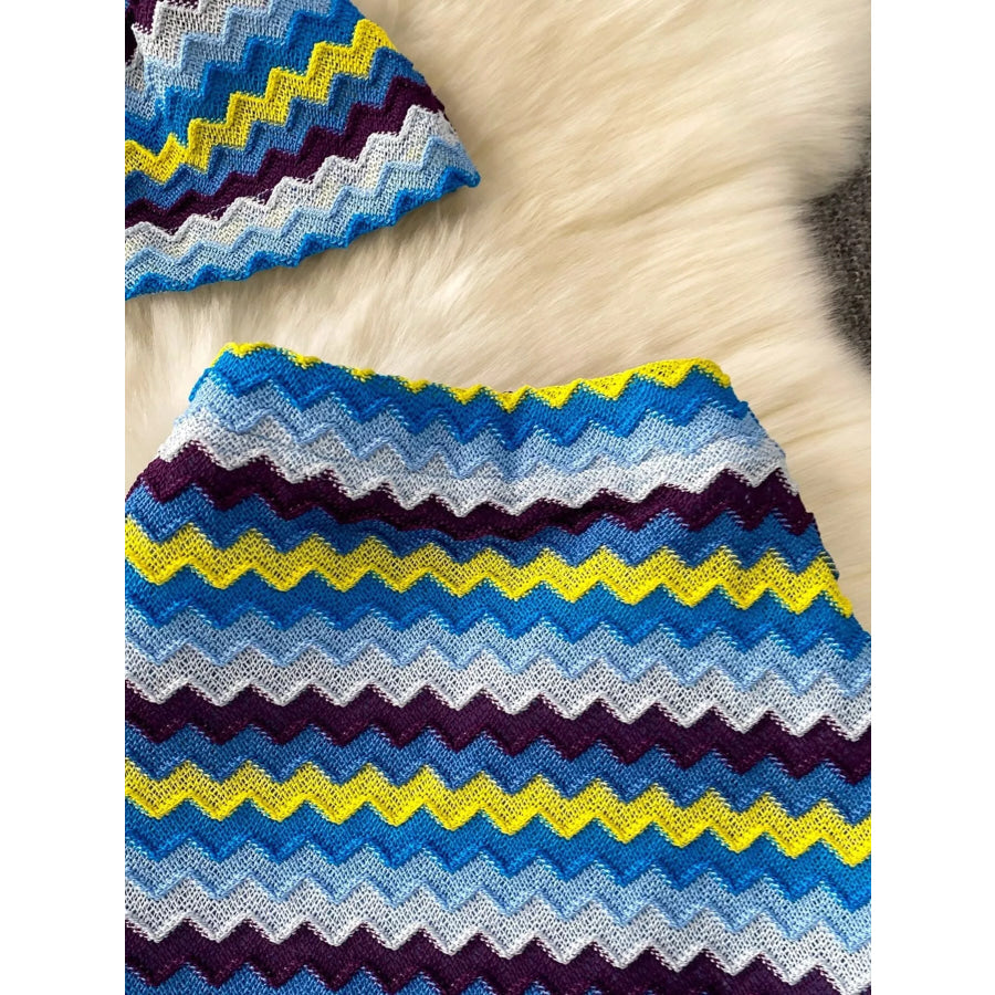 Striped Knitted Halter Top and Maxi Skirt Set Apparel and Accessories