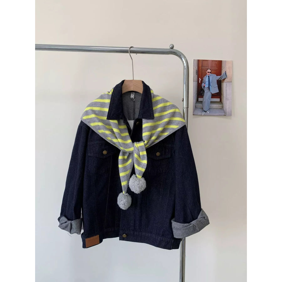 Striped Knitted Scarf with Pom-poms Apparel and Accessories