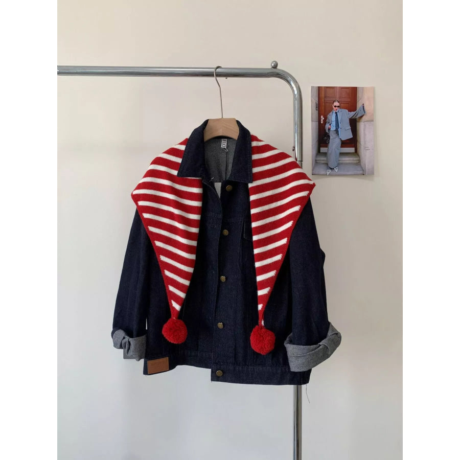 Striped Knitted Scarf with Pom-poms Apparel and Accessories