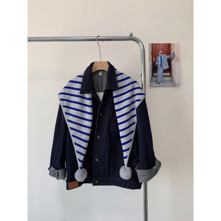 Striped Knitted Scarf with Pom-poms Apparel and Accessories