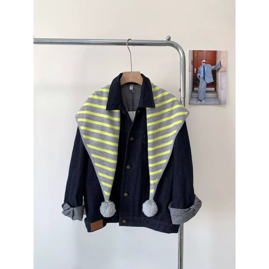 Striped Knitted Scarf with Pom-poms Lime / One Size Apparel and Accessories
