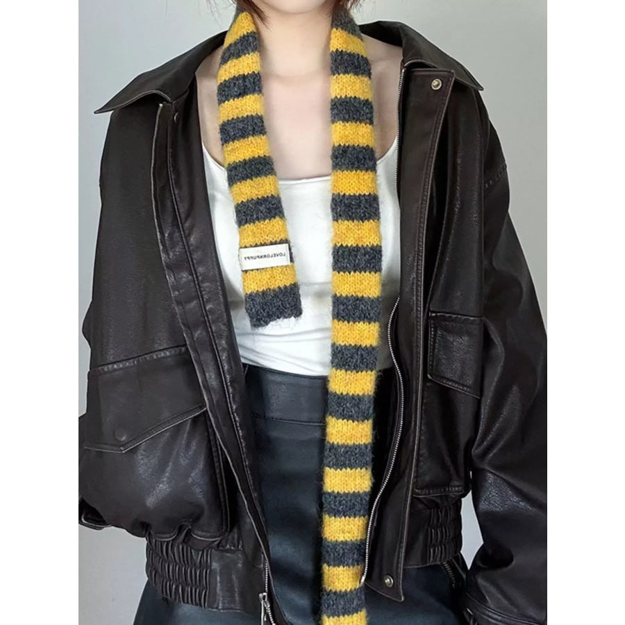 Striped Knitted Warm Scarf Gold / ONESIZE Apparel and Accessories