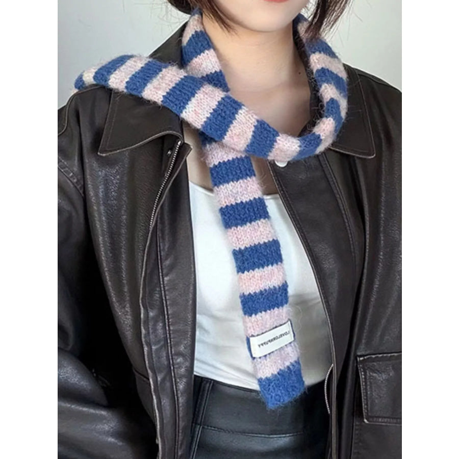 Striped Knitted Warm Scarf Light Indigo / ONESIZE Apparel and Accessories