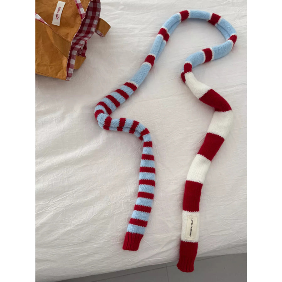 Striped Knitted Warm Scarf Red / ONESIZE Apparel and Accessories