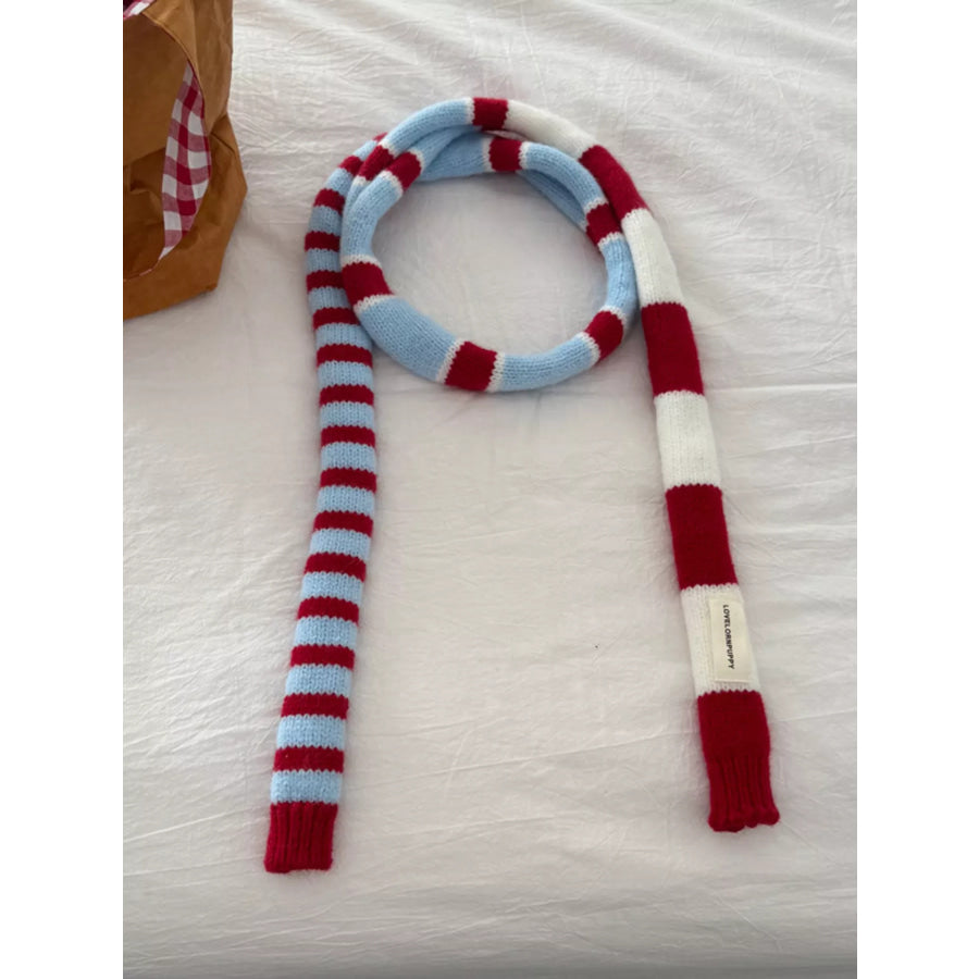 Striped Knitted Warm Scarf Red / ONESIZE Apparel and Accessories