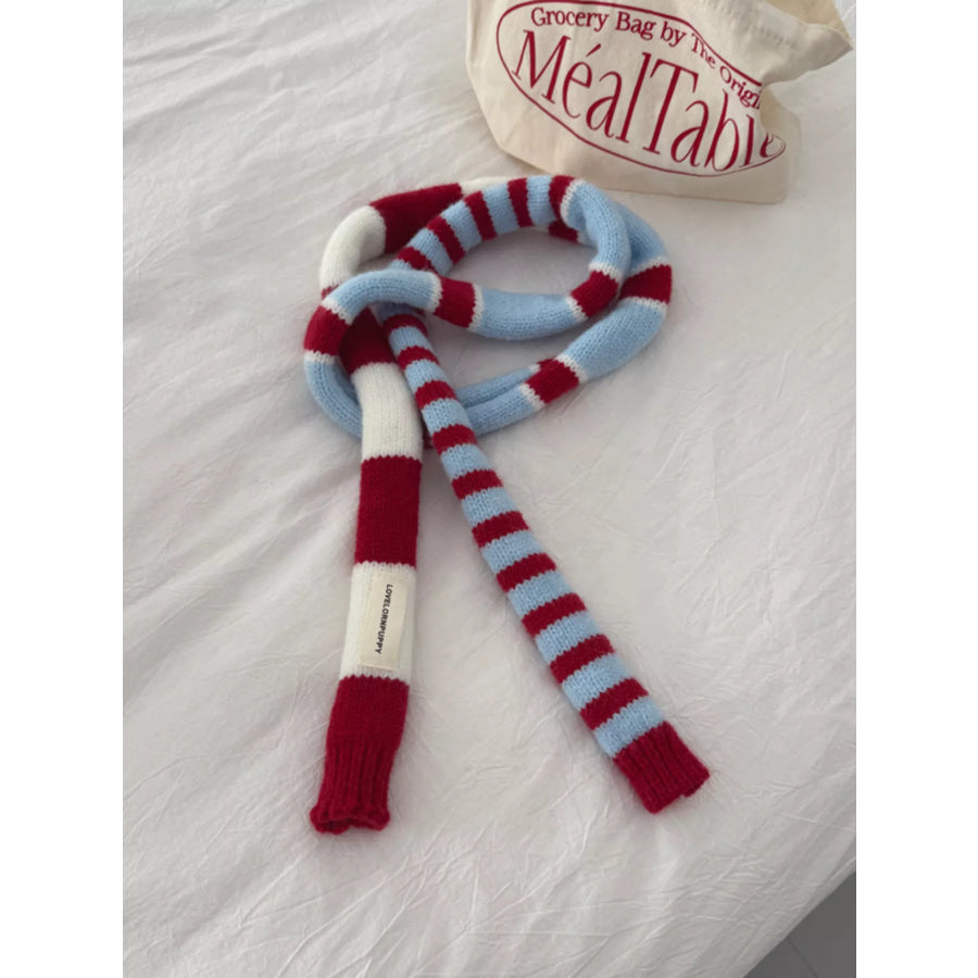 Striped Knitted Warm Scarf Red / ONESIZE Apparel and Accessories