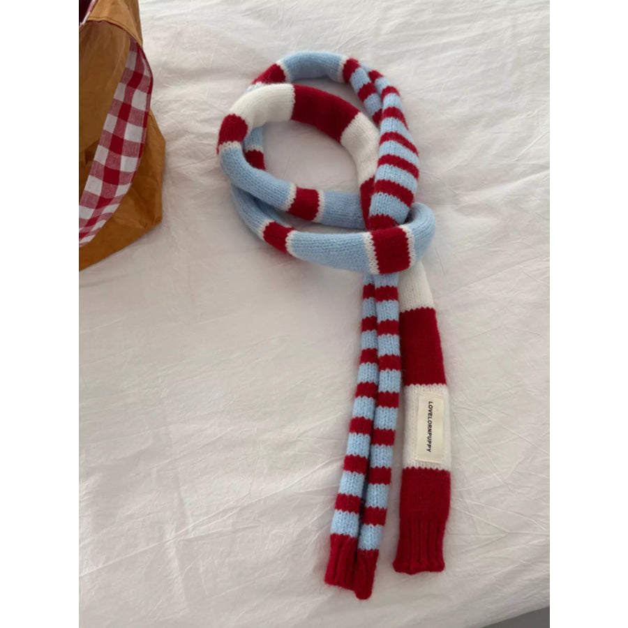 Striped Knitted Warm Scarf Red / ONESIZE Apparel and Accessories