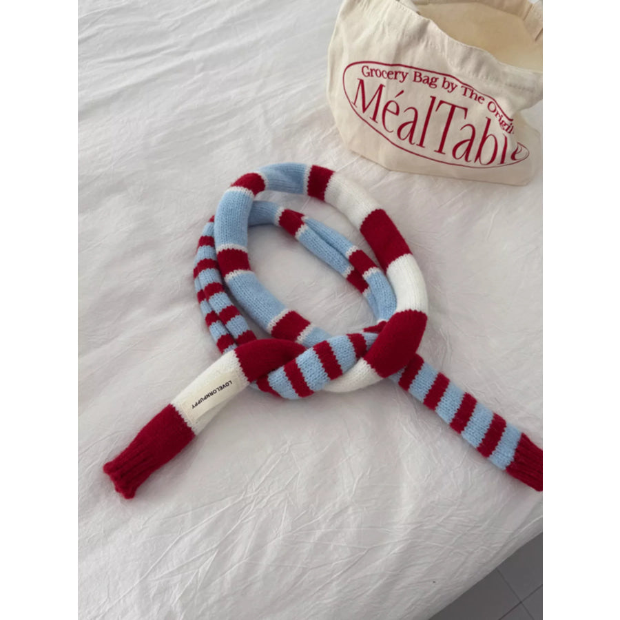 Striped Knitted Warm Scarf Red / ONESIZE Apparel and Accessories