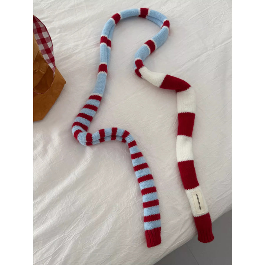 Striped Knitted Warm Scarf Red / ONESIZE Apparel and Accessories