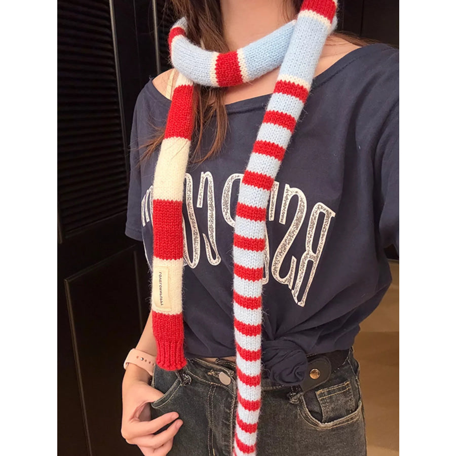 Striped Knitted Warm Scarf Red / ONESIZE Apparel and Accessories