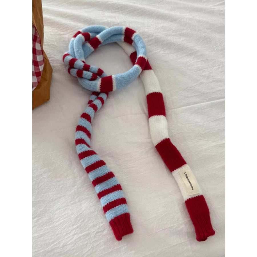 Striped Knitted Warm Scarf Red / ONESIZE Apparel and Accessories