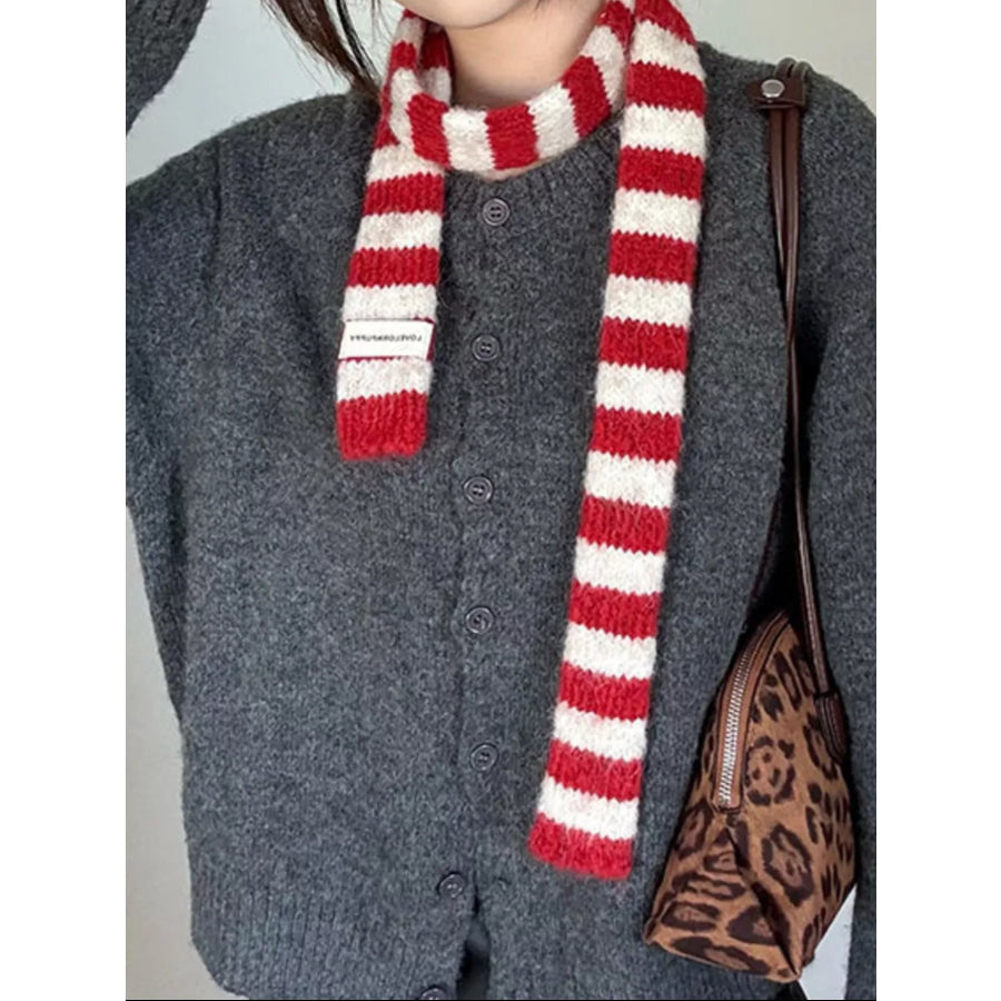 Striped Knitted Warm Scarf Scarlet / ONESIZE Apparel and Accessories