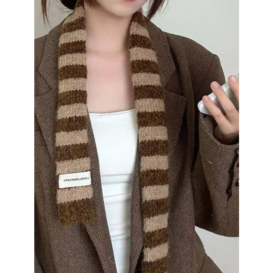 Striped Knitted Warm Scarf Taupe / ONESIZE Apparel and Accessories