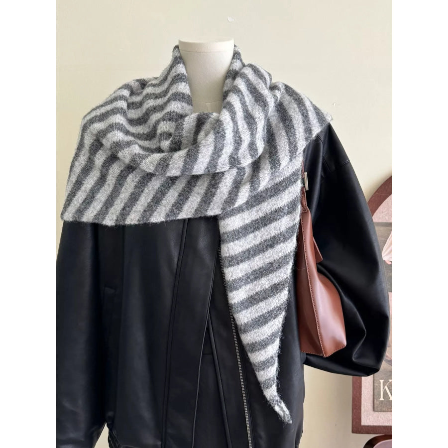 Striped Knitted Winter Scarf Dark Gray / One Size Apparel and Accessories