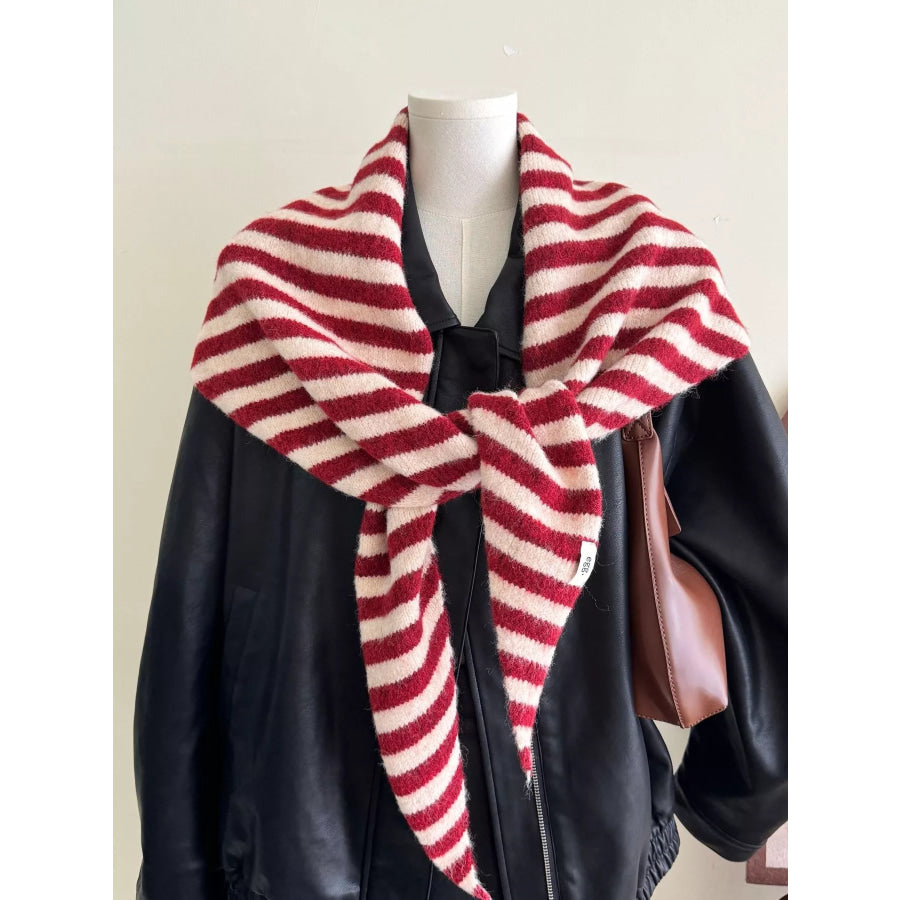 Striped Knitted Winter Scarf Deep Red / One Size Apparel and Accessories
