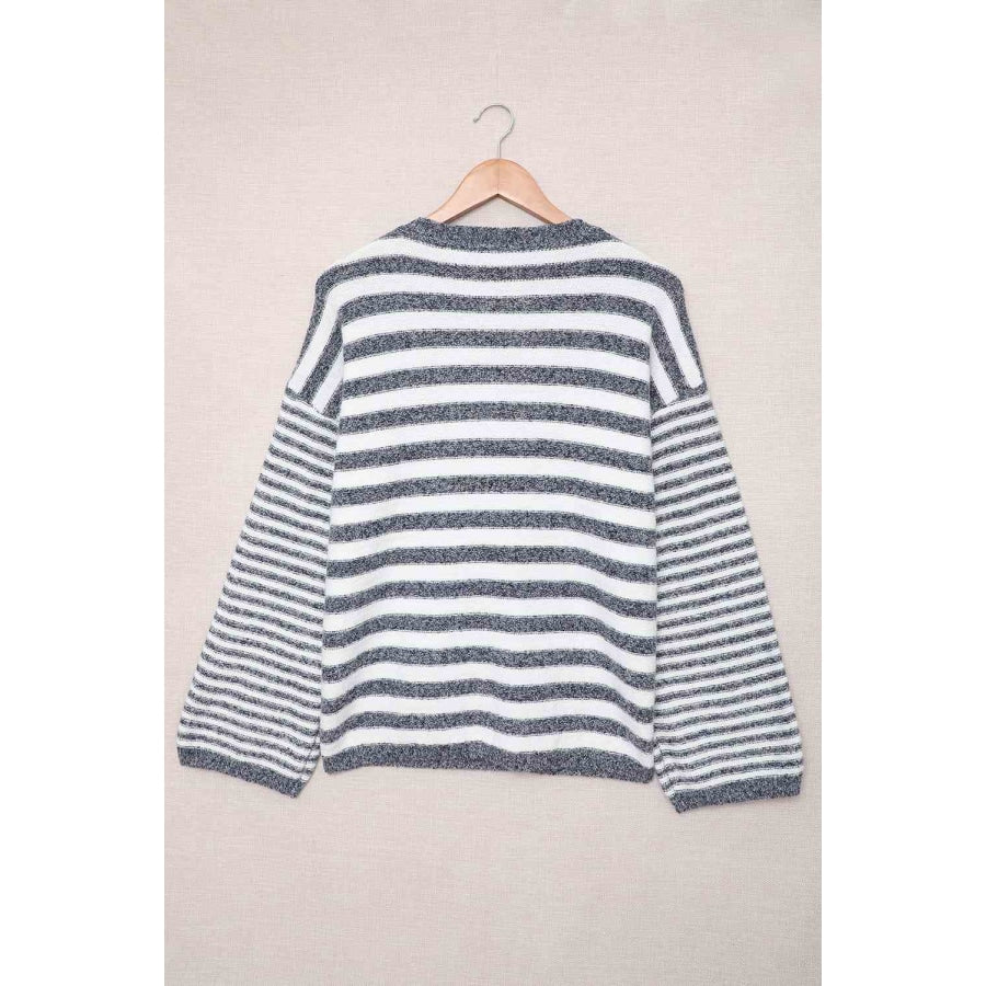 Striped Lace Up Bell Sleeve Sweater Apparel and Accessories