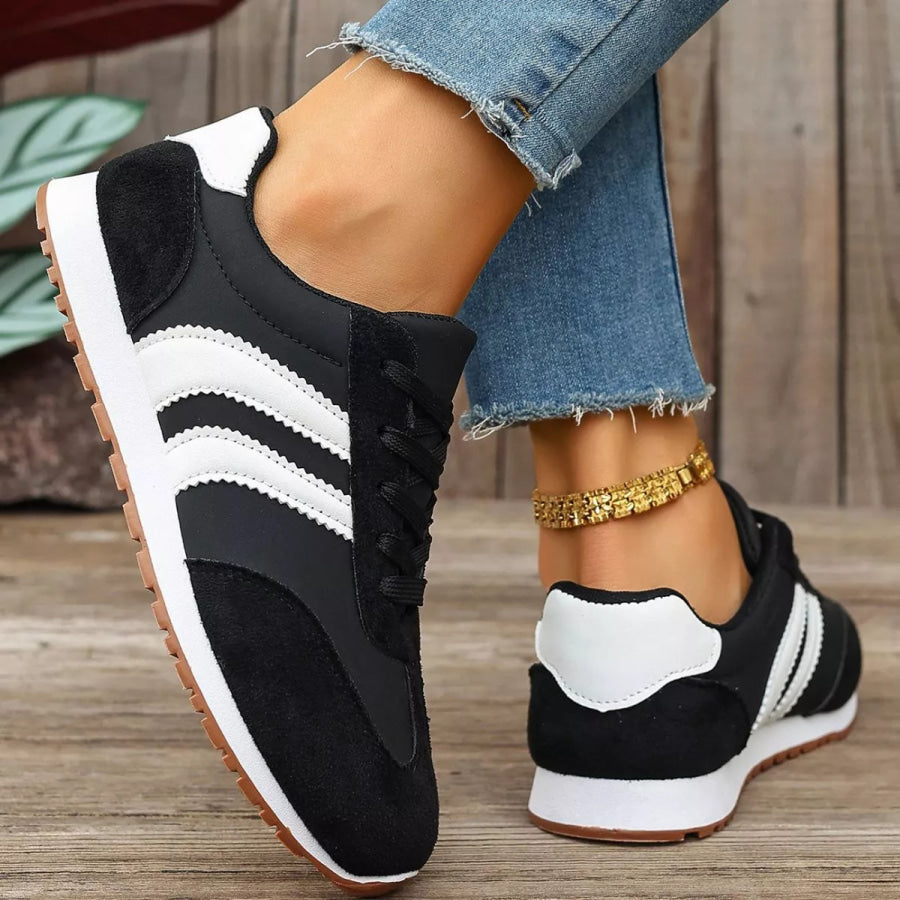 Striped Lace-Up Casual Sneakers Apparel and Accessories
