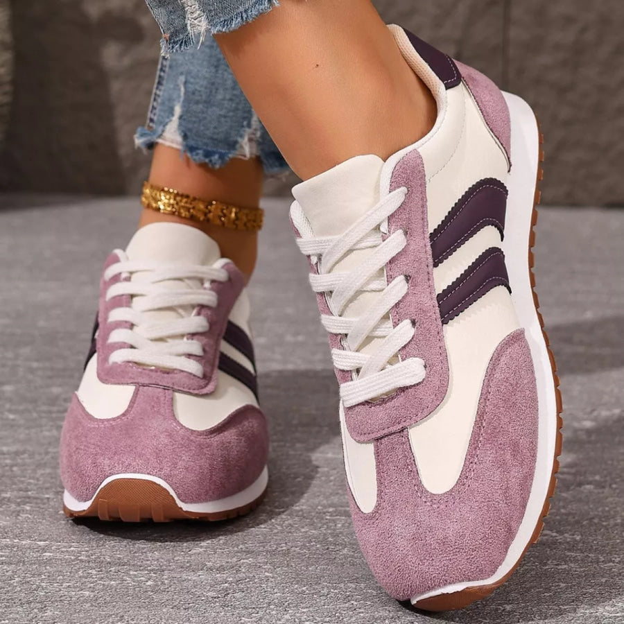 Striped Lace-Up Casual Sneakers Apparel and Accessories
