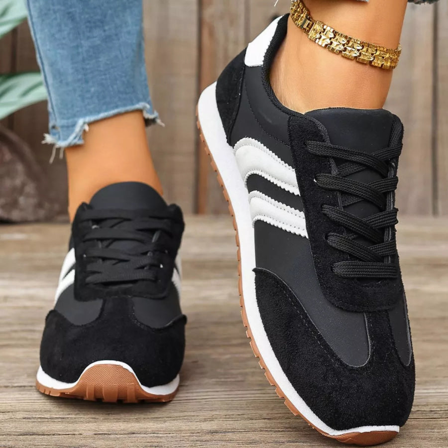 Striped Lace-Up Casual Sneakers Apparel and Accessories