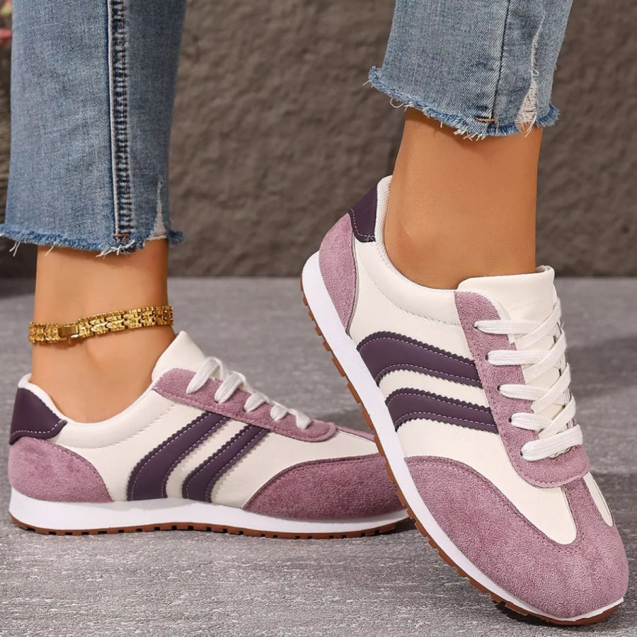 Striped Lace-Up Casual Sneakers Apparel and Accessories