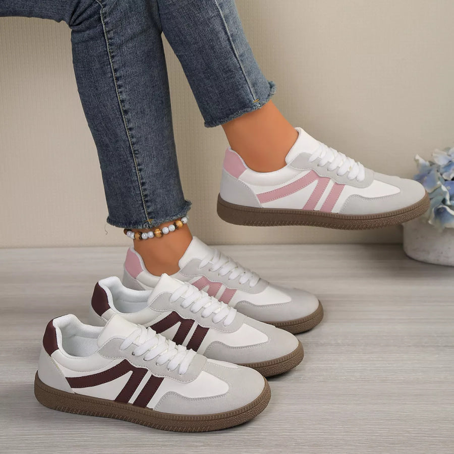 Striped Lace-Up Casual Sneakers Brown / 36 Apparel and Accessories