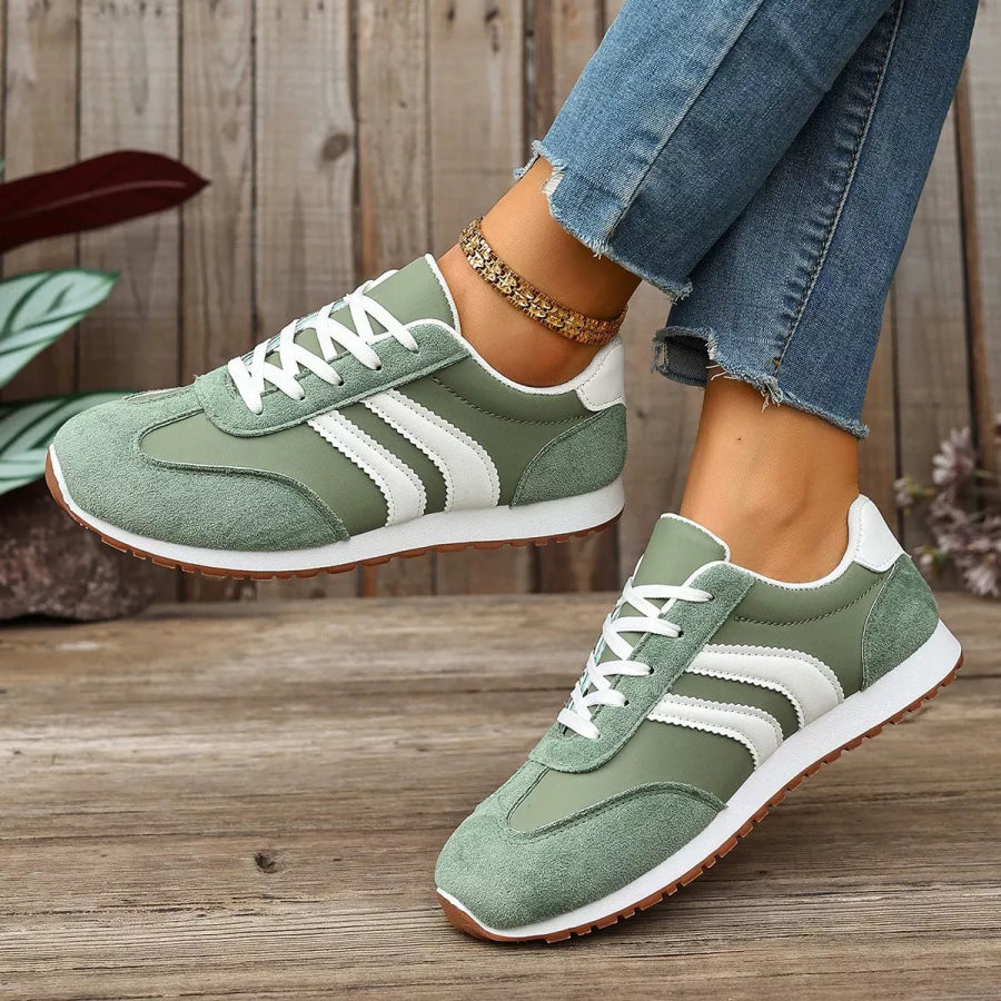 Striped Lace-Up Casual Sneakers Green / 36 Apparel and Accessories