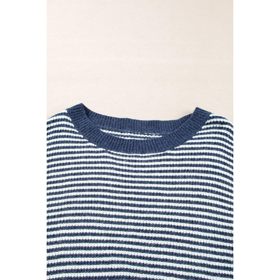 Striped Lantern Sleeve Drop Shoulder Cozy Sweater Apparel and Accessories