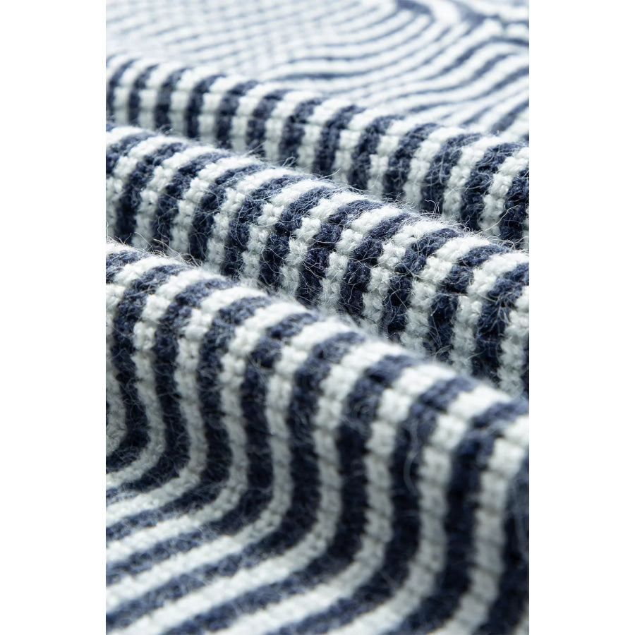Striped Lantern Sleeve Drop Shoulder Cozy Sweater Apparel and Accessories
